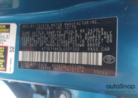 2020 Toyota Camry Se из США, поврежденный, VIN 4T1G11AK2LU327302